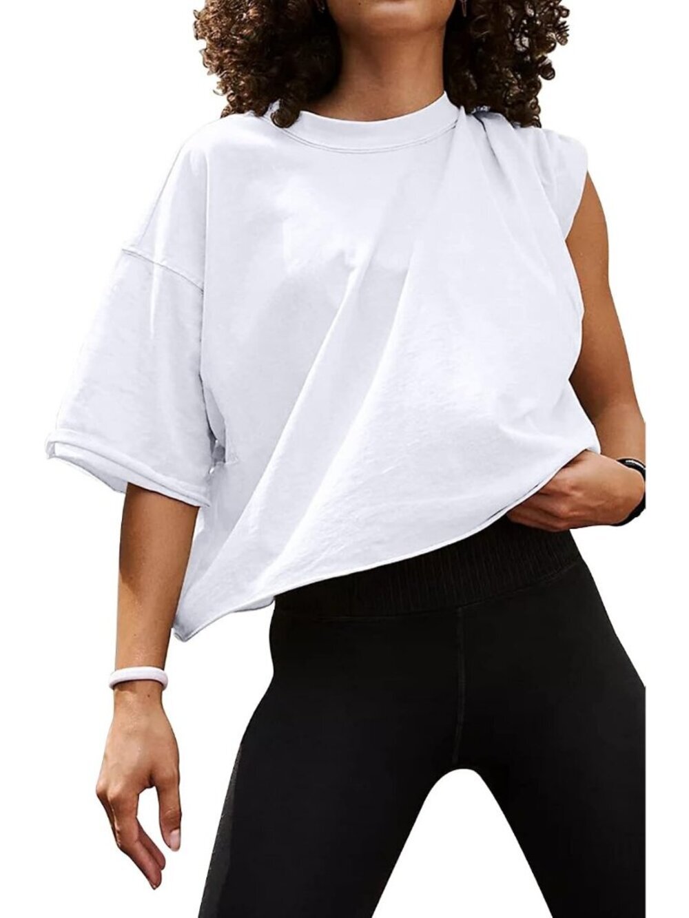 Women's White Crew Neck Short Sleeve Crop Tops Casual Pull On Basic Tees Shirts